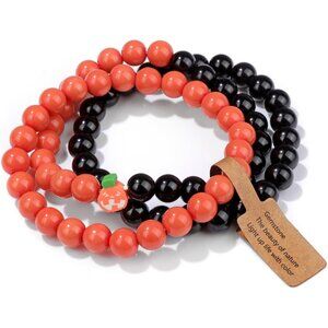 3PCS Halloween Healing Crystal Natural Stone Beaded Stretch Bracelet for Women